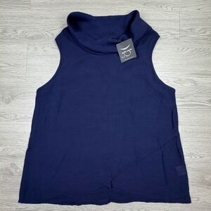 Gaya Women's Top Belarus Cowl Neck Navy Large NWT Silk Cotton Sleeveless